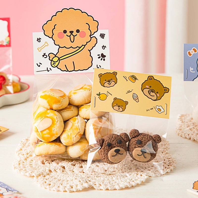 set 10 bộ túi kiếng và kẹp giấy hình gấu, hoa 3 size