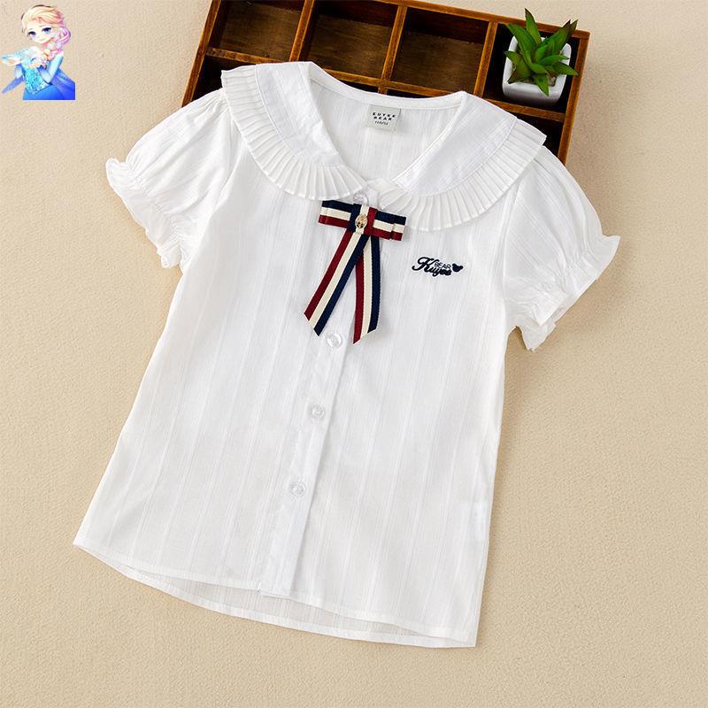 Áo Sơ Mi Trắng Tay Ngắn 2022 Thời Trang Hàn Quốc Cho Bé Gái
