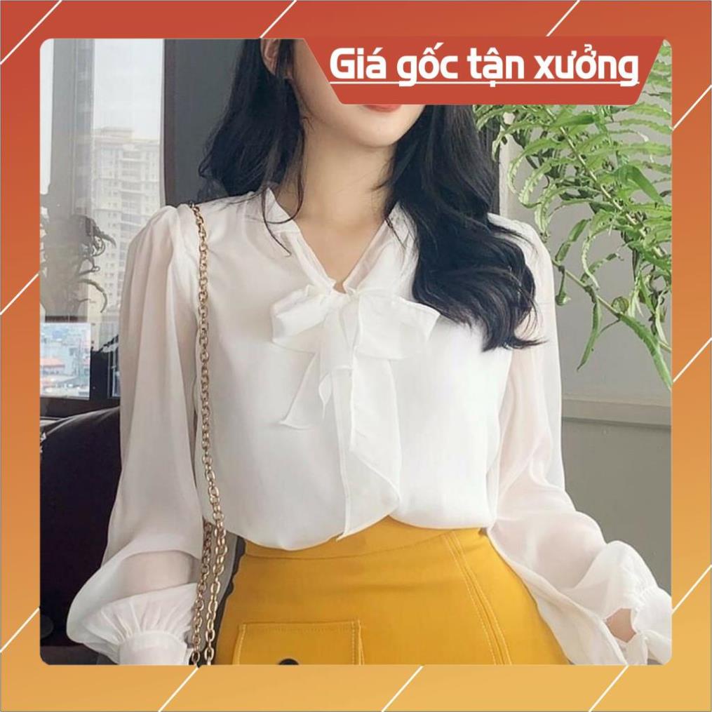 [Chất lượng số 1] Áo Sơ Mi Nữ Voan Tay Dài Cổ Thắt Nơ Thời Trang Cho Nữ đủ Size S- XL