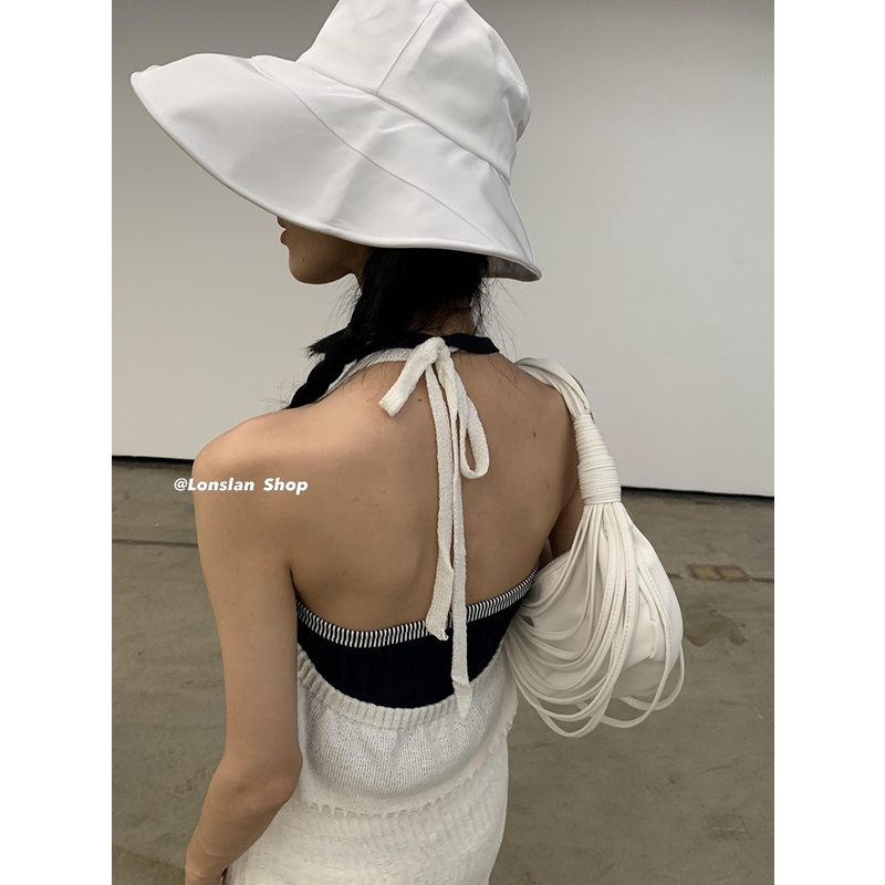 Áo lửng hai dây họa tiết kẻ sọc thời trang Hàn Quốc cá tính dành cho nữ