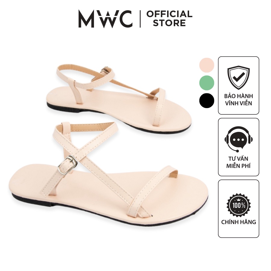 Giày MWC 2755 - Giày Sandal Nữ Quai Hậu Quai Da Dây Mảnh Đế Bệt Siêu Xinh