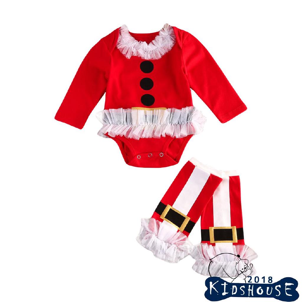 Set Áo Liền Thân Dài Tay + Quần Họa Tiết Ông Già Noel Dễ Thương Cho Bé