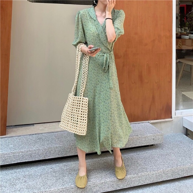 Đầm voan hoa buộc dây dáng dài