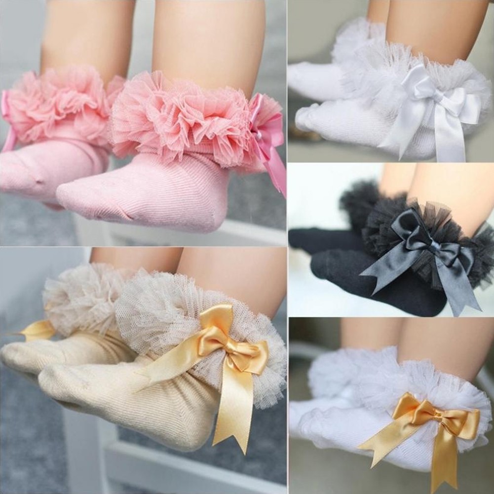 Vớ Cotton Phối Ren Thoáng Khí Kiểu Công Chúa Cho Bé Gái Mềm