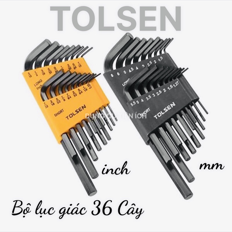 Bộ 36 cây lục giác TOLSEN Chính hãng (inch - mm)