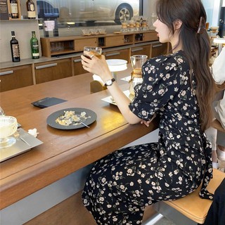 Đầm Maxi Tay Phồng Cổ Chữ V In Hoa Phong Cách Vintage 33668
