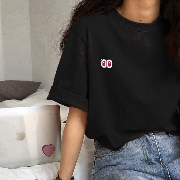 Áo thun tay lỡ form rộng - phông nam nữ cotton oversize - T shirt thêu đôi mắt - 2N Unisex