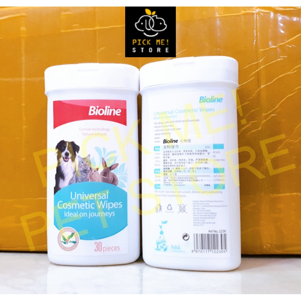 [Hộp 30 miếng] Khăn Lau Vết Ố, Ghèn, Vệ Sinh Mắt Bioline - Cho Thú Cưng Chó Mèo
