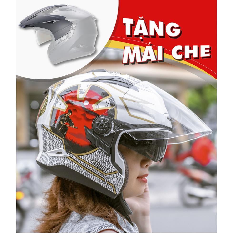 MŨ BẢO HIỂM Zeus 613B TẶNG KÈM MÁI CHE (Có thể mua thêm hàm lắp rời) - Nón 3/4 Zeus 613B