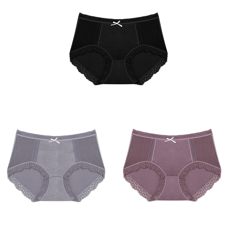 Take Talk Quần Lót Cotton Mềm Mại Thoáng Khí Đính Nơ Ren Rỗng Lưng Thấp Size L-XL Cho Nữ