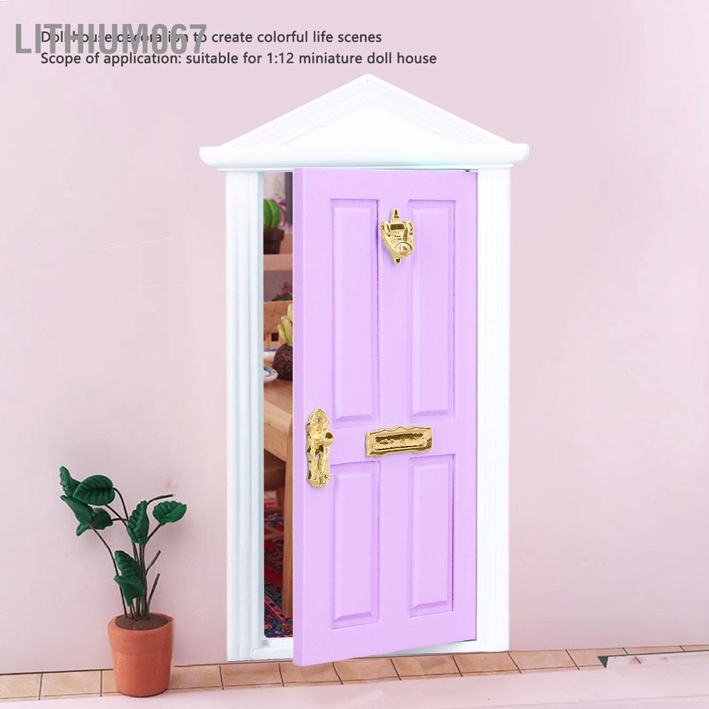 Lithium067 Cửa gỗ nhỏ Màu sắc tươi sáng Chi tiết sống động Mịn hơn Cạnh nhà búp bê Nhà thu Cánh cửa cổ tích cho 1:12 Quà tặng