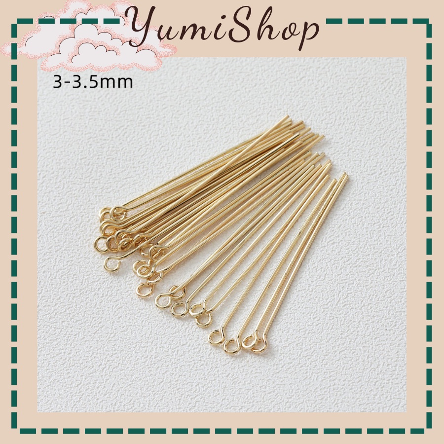 Bịch 20 Đinh Xỏ Hạt Châu Hạt Cườm Kim Xỏ Hạt Đầu Có Lỗ Tròn Nối Tiếp Màu Vàng Bạc Đồng