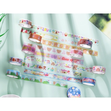1 cuộn băng keo washi hình gấu hoạt hình nhiều màu dễ thương trang trí sổ tay thủ công DIY - MyNa Mart