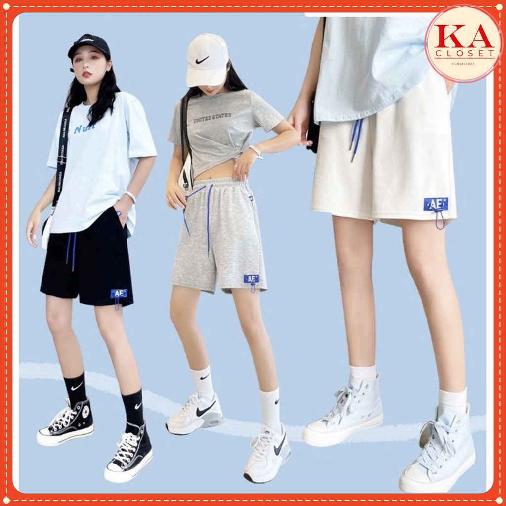 Quần đùi AE XANH KA chất cotton dầy from to unisex nam nữ mặc được, có 3 màu: Đen, xám trắng, ullzang, hot