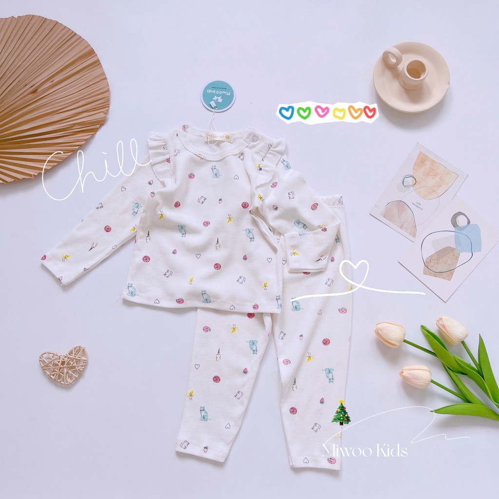 Đồ Bộ Mặc Nhà Cho Bé Gái Dài Tay Xuất Xịn Bèo Vai Nhún Điệu Đà Hoạ Tiết Siêu Đáng Yêu - HM159 Homikids