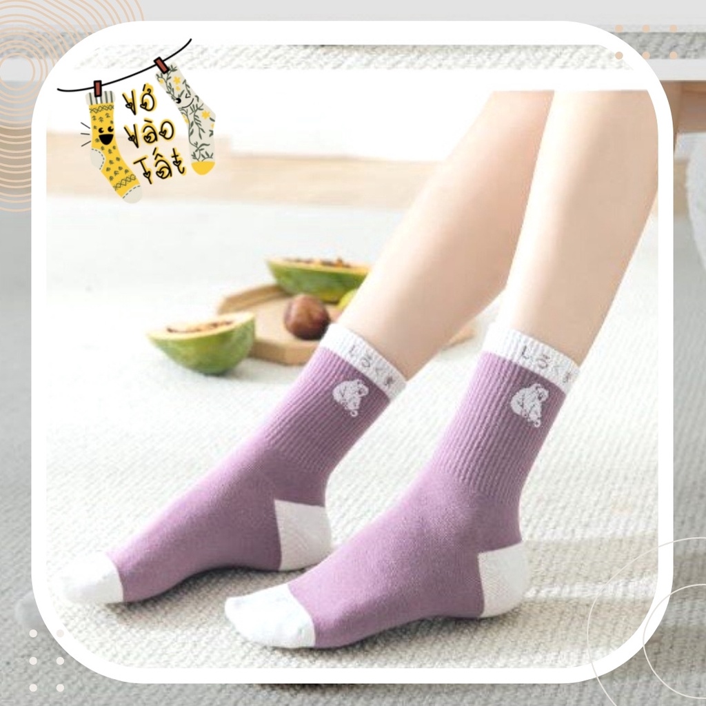 TẤT VỚ CỔ CAO TÍM HÌNH GẤU ĐƠN GIẢN PHONG CÁCH NHẬT BẢN