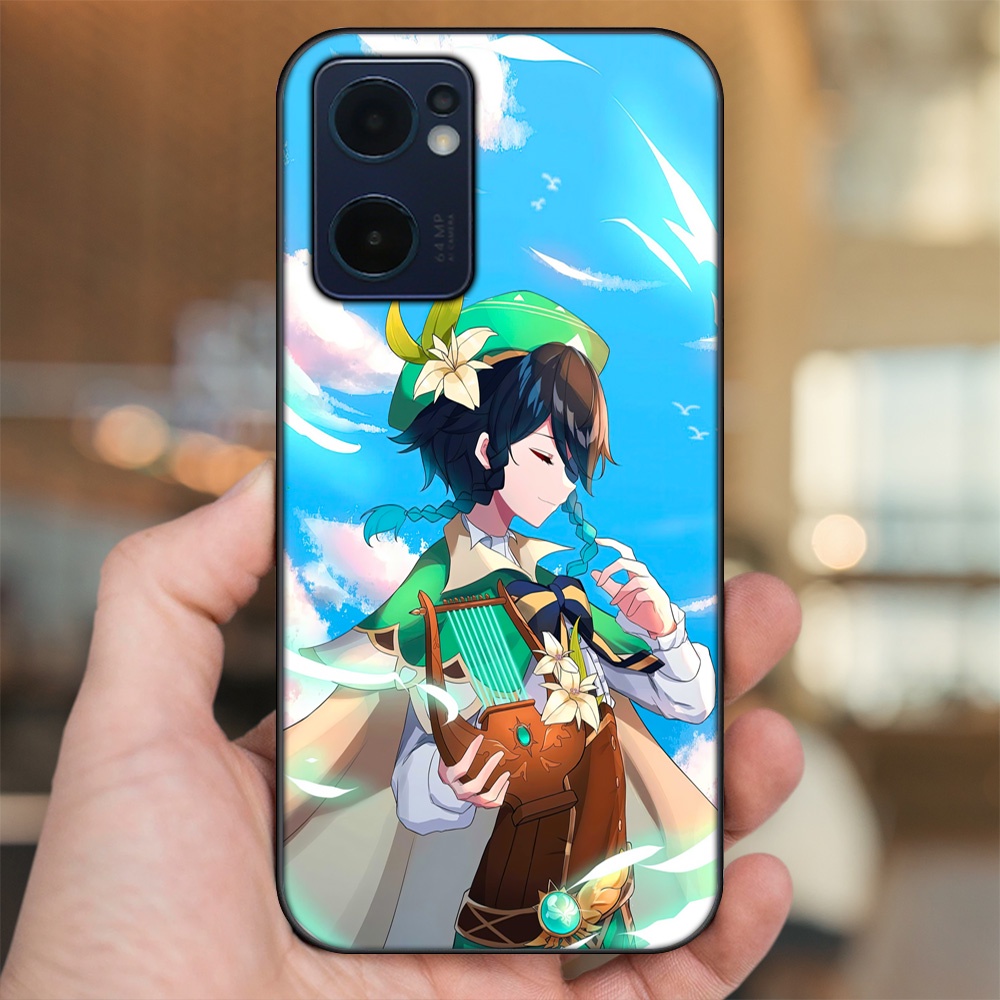 Ốp lưng Oppo Reno 7 5G viền đen in hình Venti Genshin Impact