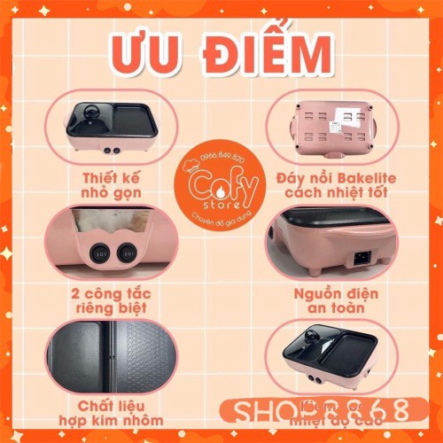 Nồi lẩu kiêm nướng 2 in 1 mini - shop8868 (giao màu ngẫu nhiên)