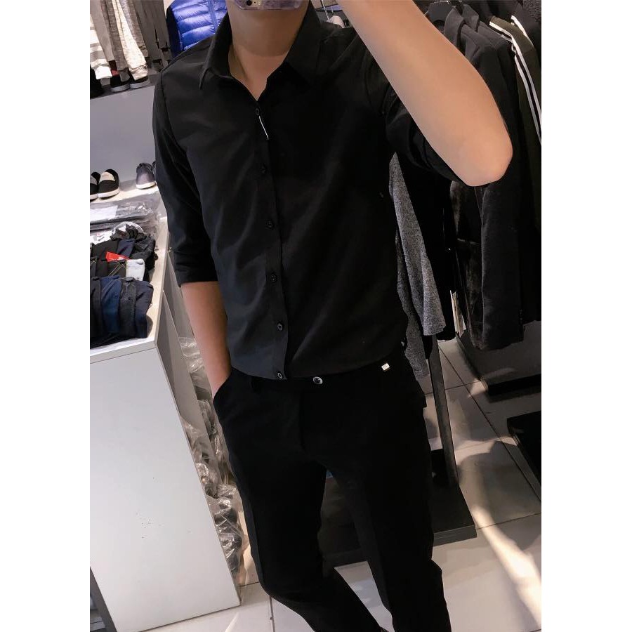 Áo Sơ Mi Nam Dài Tay Trắng Trơn Kiểu Dáng Cổ Bẻ Phong Cách Chất Vải Mềm Mịn Chống Nhăn Trẻ Trung