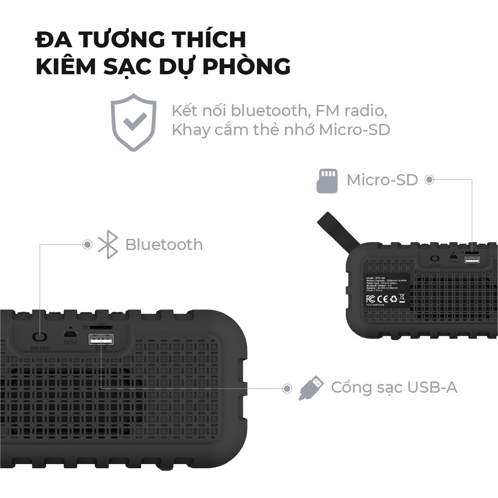 Loa Bluetooth di động Energizer BTS-106 - Hàng Chính Hãng, Bảo Hành 2 Năm 1 Đổi 1