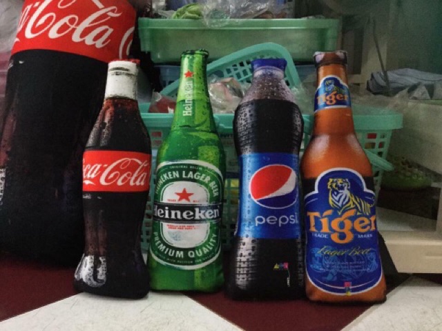 Gối ôm 3d hình chai bia, coca, pepsi, bình sữa