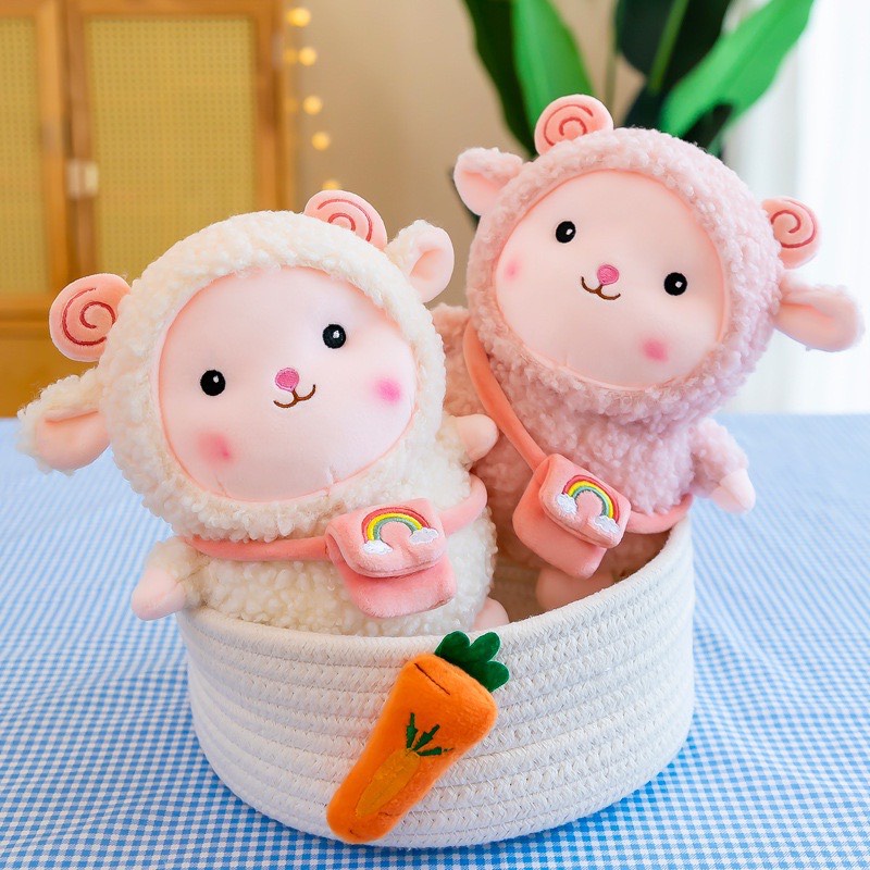 Gấu Bông Cừu Lông Xù - Cừu Bông Đeo Túi Xinh Xinh Size 25cm