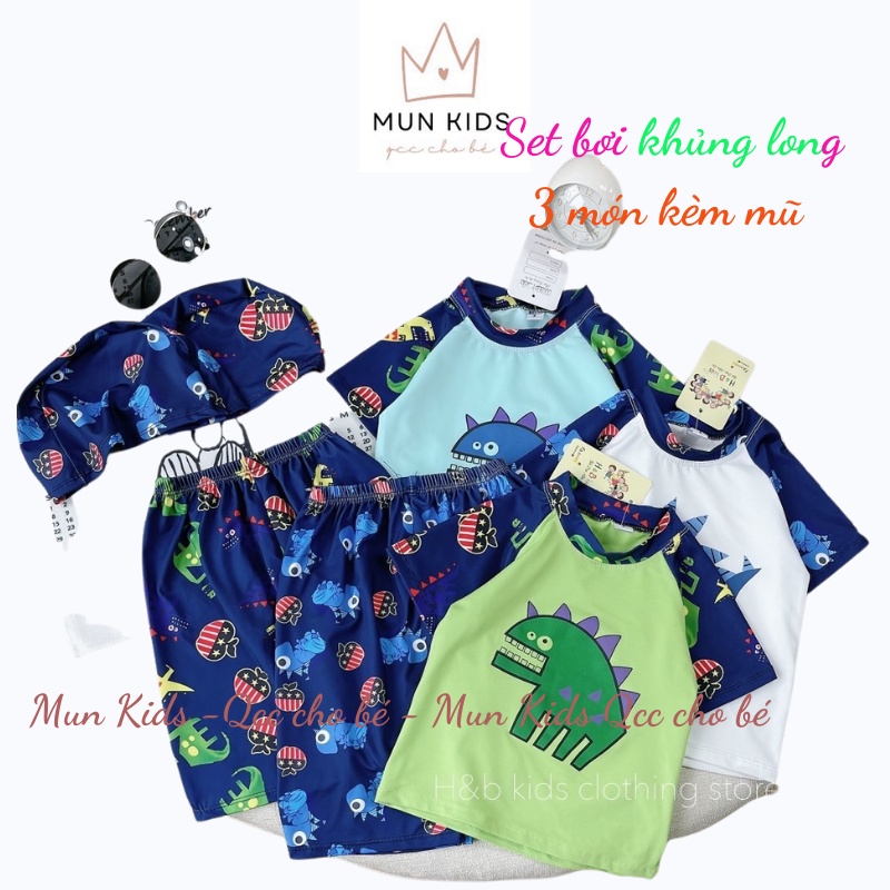 Bộ bơi kèm mũ cho bé trai Kids Fashion, đồ bơi bé trai kèm mũ 10kg-22kg Mun Kids