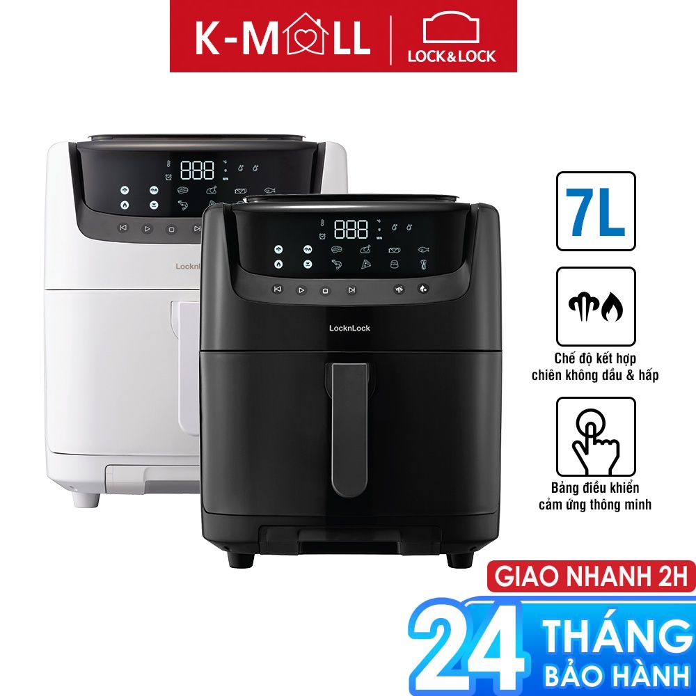 Nồi chiên không dầu LocknLock Steam Air Fryer 7L có chức năng hấp và tự làm sạch, điều khiển cảm ứng EJF881 - K-MALL