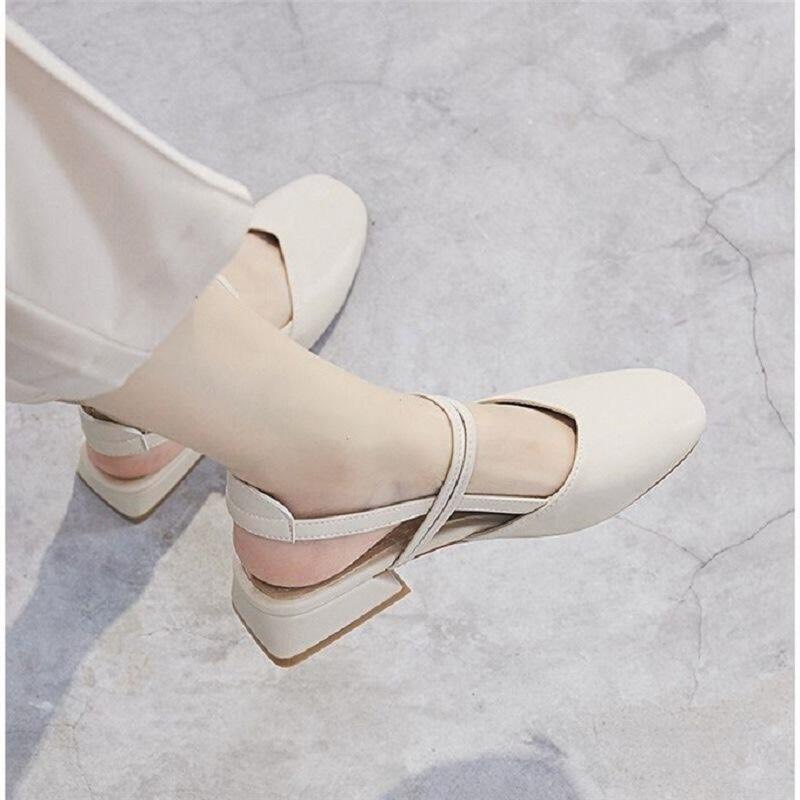 Giày búp bê sandal gót vuông đế cao 3p mẫu mới phong cách Hàn Quốc
