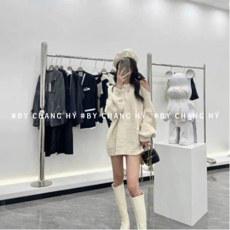 Áo len hạt gạo trễ vai hàng QC🖤 | BigBuy360 - bigbuy360.vn