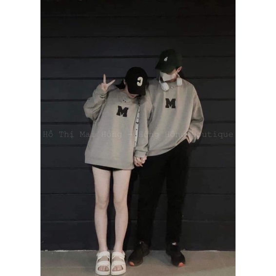 Áo sweater nỉ 2Za Chữ M  Unisex [FREESHIP] Thun kiểu dài tay phồng form rộng basic đường phố hàn quốc ulzzang