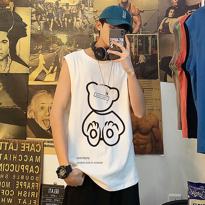 Áo Thun Không Tay In Hình Gấu Thời Trang Dành Cho Nam