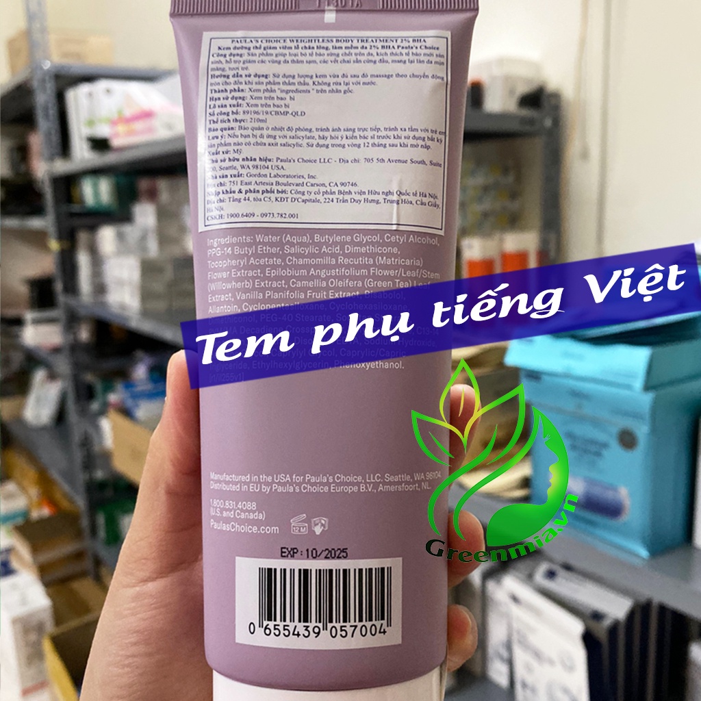 Kem Dưỡng Thể Tẩy Tế Bào Chết Toàn Thân Paula's Choice 2% BHA RESIST WEIGHTLESS BODY TREATMENT WITH 2% BHA Full 210ml