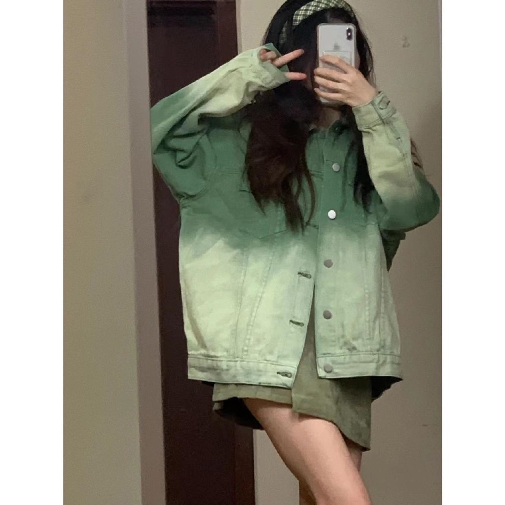 Áo Khoác Denim Dáng Rộng Màu Sắc Gradient Phong Cách Hàn Quốc Thời Trang Nữ 2022