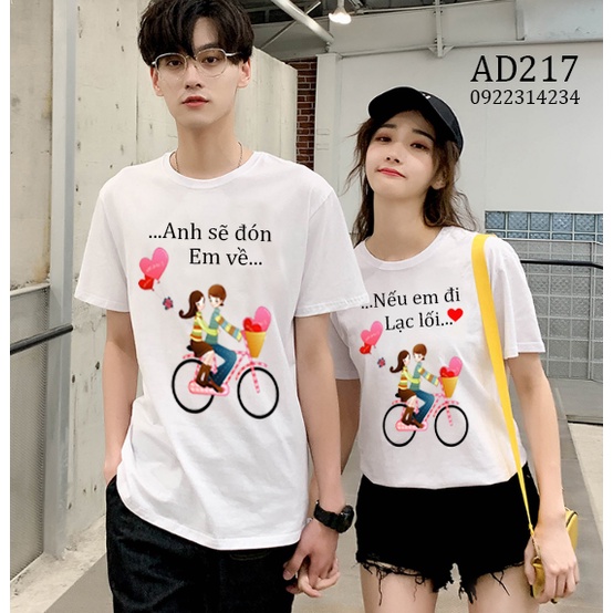 Áo đôi, áo cặp nam nữ in hình Chibi Đạp Xe AD217