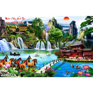 TRANH DÁN TƯỜNG 3D SƠN THỦY HỮU TÌNH, TRANH PHONG CẢNH THIÊN NHIÊN NÚI NON THƠ MỘNG, TRANH THÁC NƯỚC ĐẸP YAN