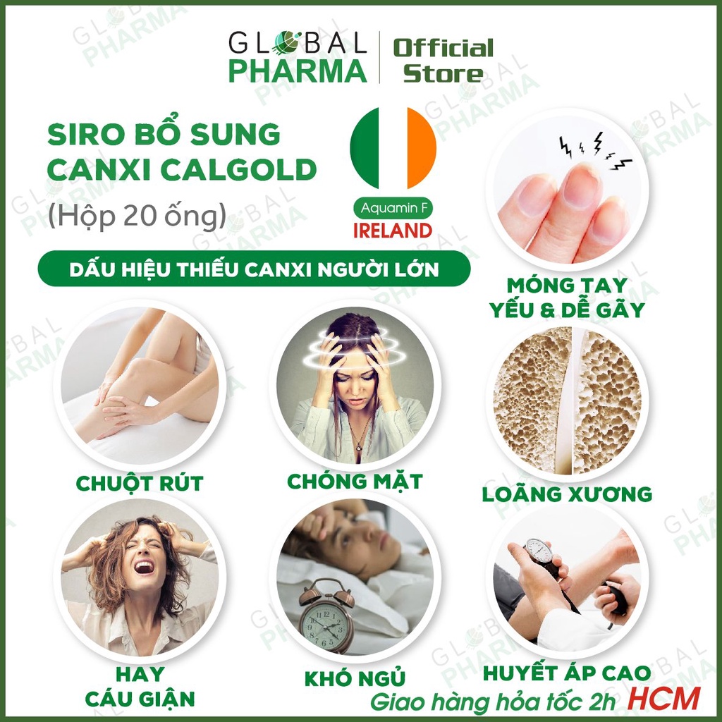 [NL NHẬP IRELAND]  Siro Canxi Nano giúp bé Cao lớn, Chắc khỏe xương CALGOLD (Hộp 20 Ống)