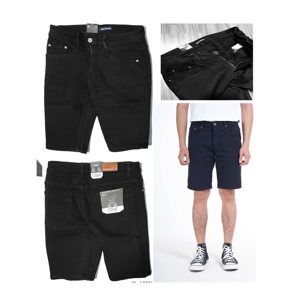 Quần Sọt Jean Đen KHÔNG RÁCH Cho Nam, Vải Co Giản Ít Ra Màu( Không Đáng Kể) MS1652