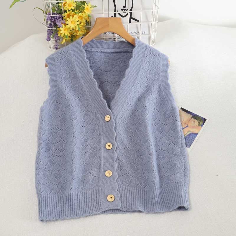 Áo gile chất len mỏng dệt kim 4 cúc hoạ tiết cổ viền hoa vintage - Mã 4GL