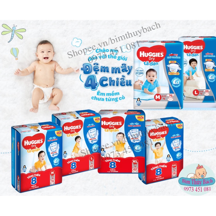 Hàng chuẩn Bỉm Huggies quần/dán đủ size M74/L68/XL62/XXL56(Bao bì mới) Hàng đẹp