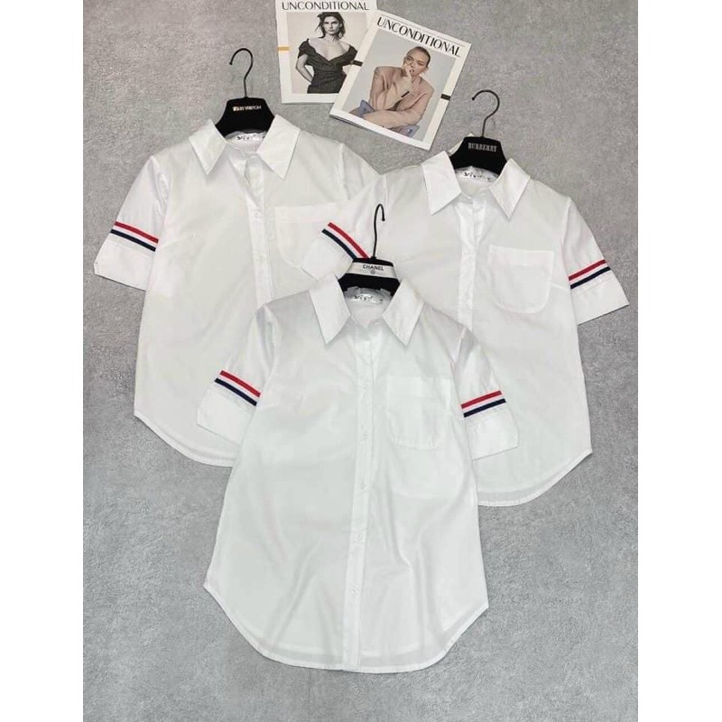 [Mã WASKT410K giảm 10K đơn 50K] ANU188 - ÁO SƠ MI NỮ TRẮNG ĐŨI CỘC TAY KẺ ĐỎ | BigBuy360 - bigbuy360.vn