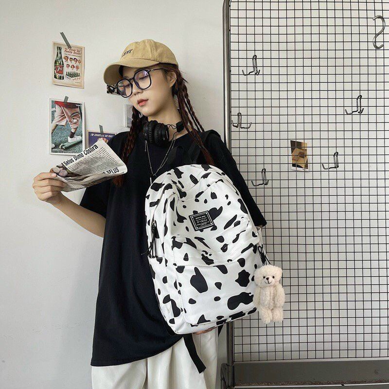 Balô học sinh QCL1 chất vải Canvas kèm móc thú và stickers