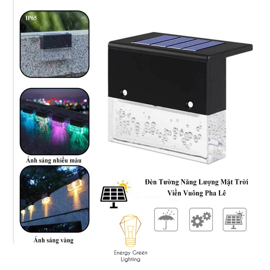 Đèn Led Gắn Tường Energy Green Lighting Pha lê Kiểu Viền Vuông SL-615 - Năng Lượng Mặt Trời - 2 Chế Độ Ánh Sáng Vàng