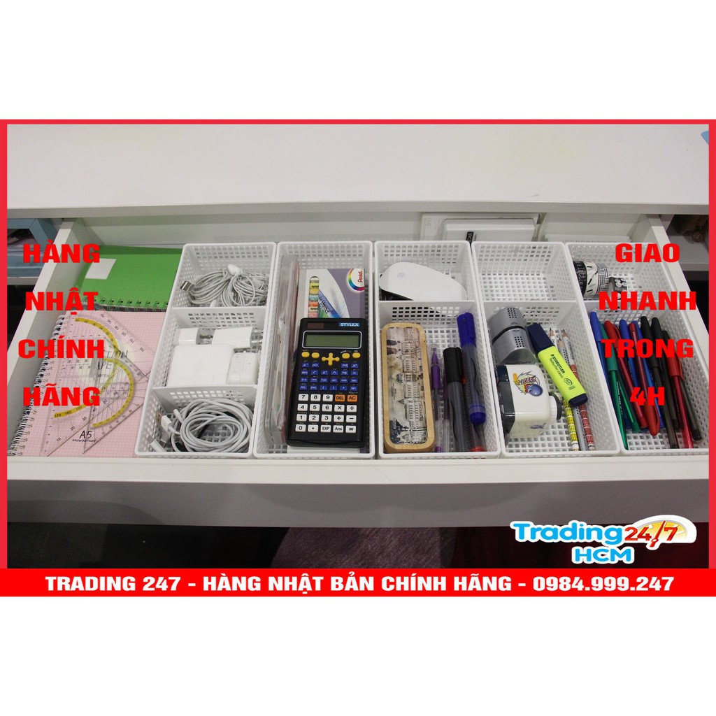 [Hỏa tốc HCM] Khay đựng vật dụng chia ngăn dạng lưới màu trắng INOMATA - Nội địa Nhật Bản