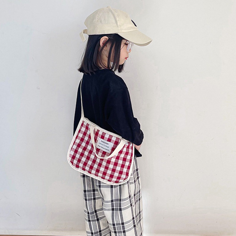 Túi Xách Canvas Cỡ Lớn Họa Tiết Caro Đơn Giản Phong Cách Retro Thời Trang Xuân Hè