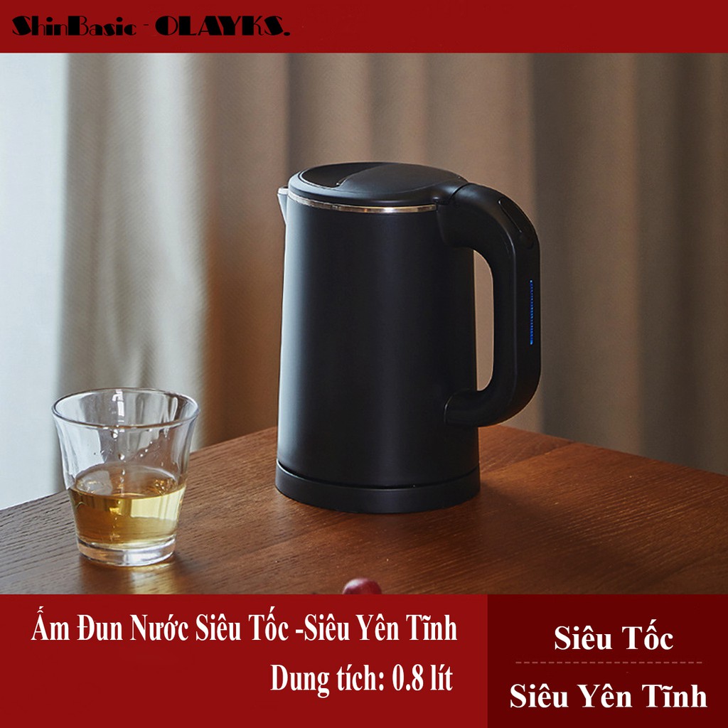 [SIÊU TỐC - SIÊU NHANH - SIÊU ÊM] Ấm Đun Nước Siêu Tốc, Bình Đun Nước Mini 0.8L, OLAYKS - YM1000-0801