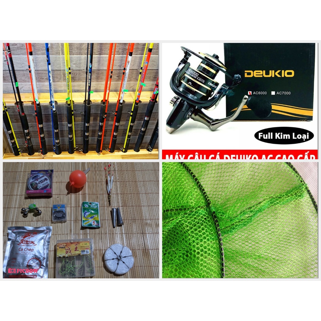 Bộ Cần Câu Máy 2 khúc Đặc Ruột 2m4 siêu bạo lực-siêu cứng ( 12 món )