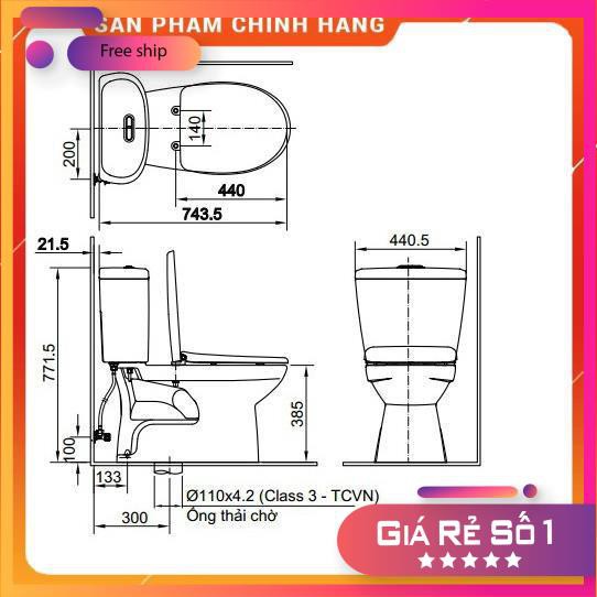 (FreeShip) Bàn cầu 2 khối cao cấp Inax C-306Va