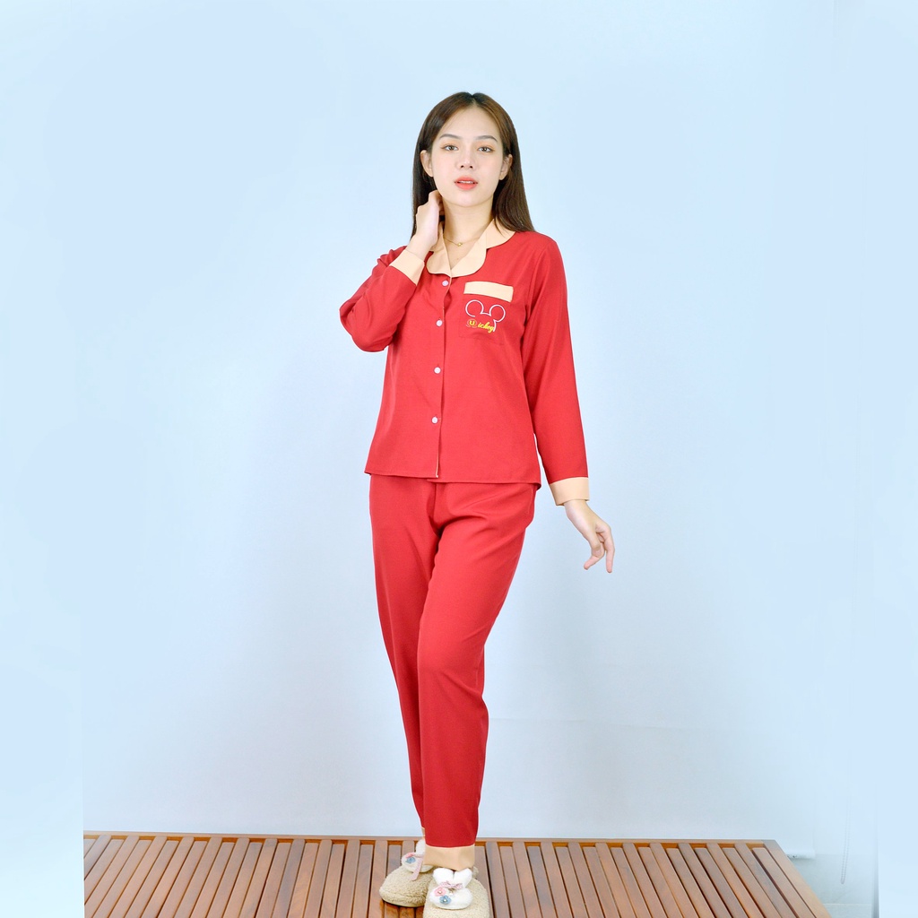 Bộ đồ bộ Pijama màu ĐỎ PHA SỮA tay dài quần dài lụa cao cấp - Thoải Mái Nhẹ Nhàng