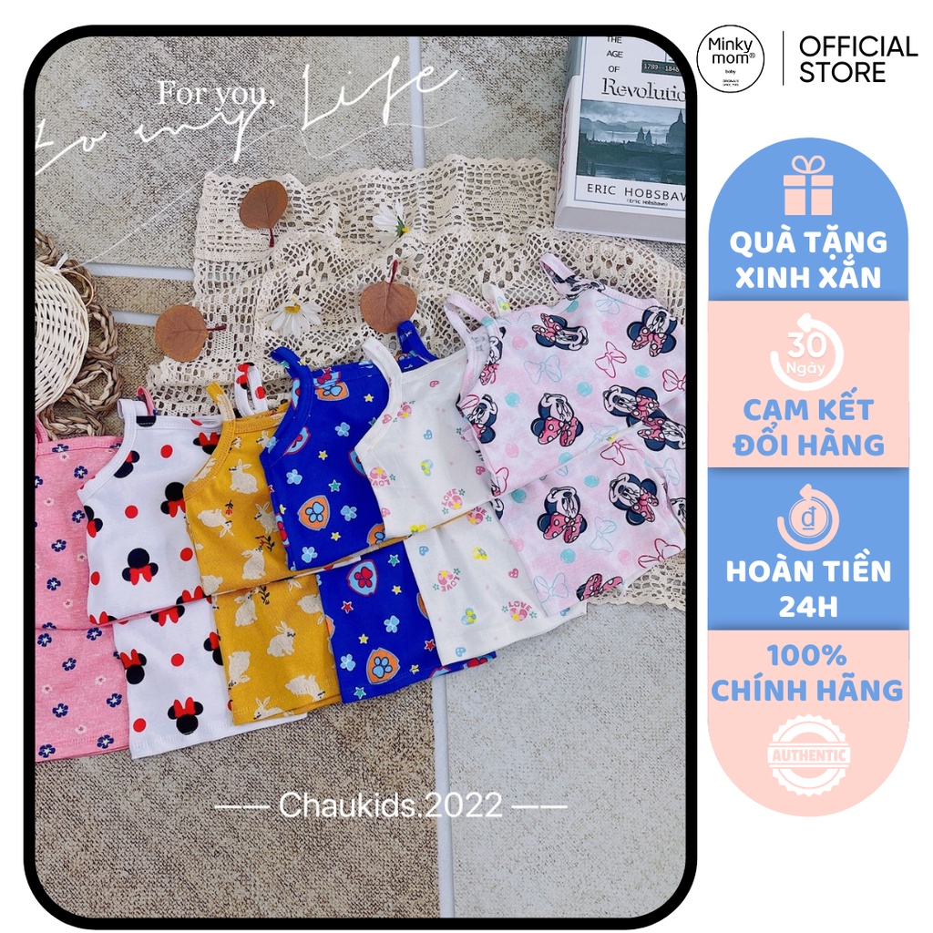 [SALE] Bộ 2 Dây Bé Gái Vải Cotton Borip Hoạ Tiết Minnie Trái Tim, Bộ Quần Áo Cho Bé Mặc Hè MKM2236